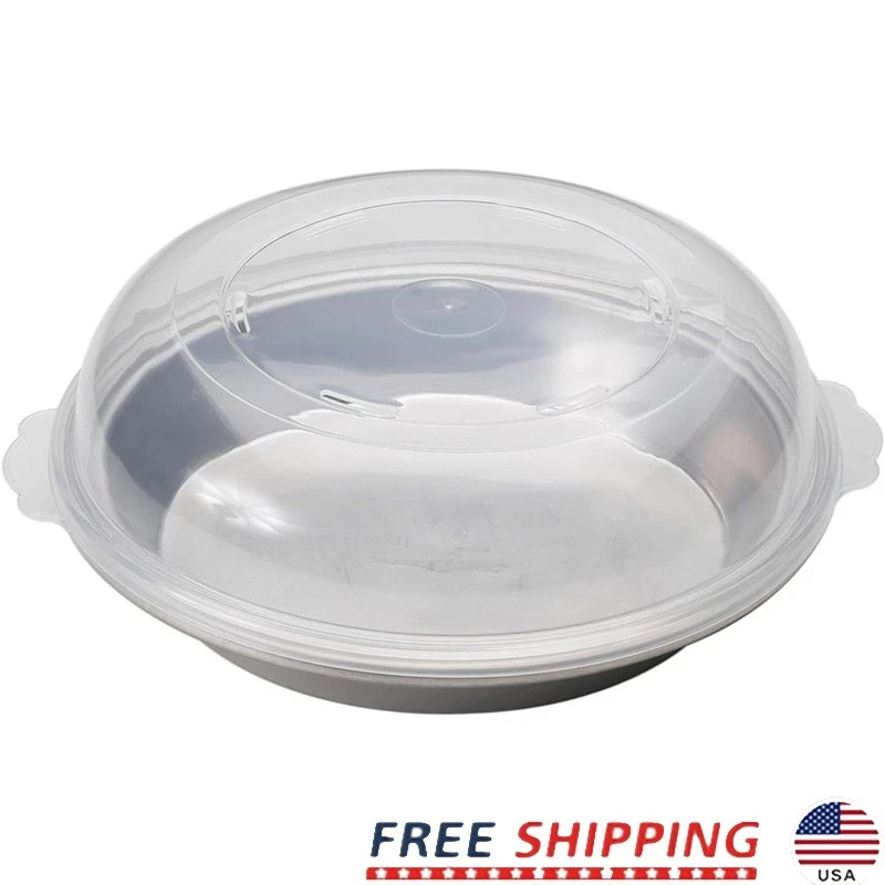 Natural Aluminum Round Pie Pan W/ Domed Plastic Lid Oven Safe Bakeware New