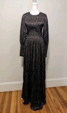 ULLA JOHNSON Antonia Maxi Dress Black Ikat Pattern Smocked Long Sleeve Size 6