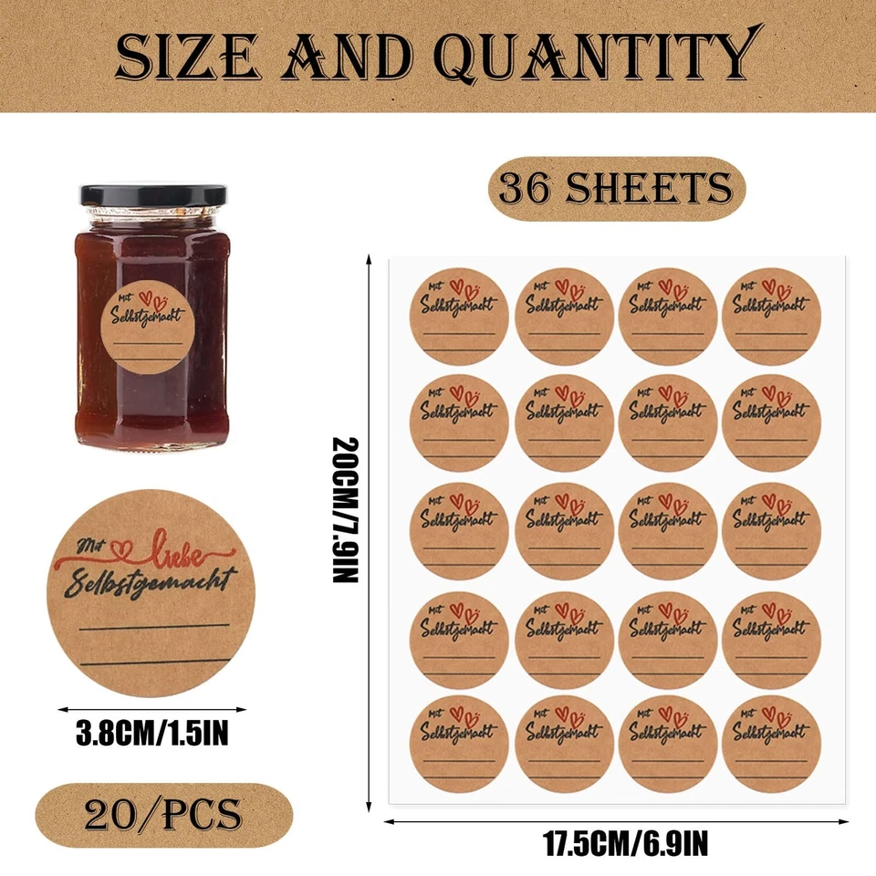 720 Stücke Etiketten Marmelade Kraft Etiketten Aufkleber Kraftpapier Selbstkl... - Bild 2 von 4