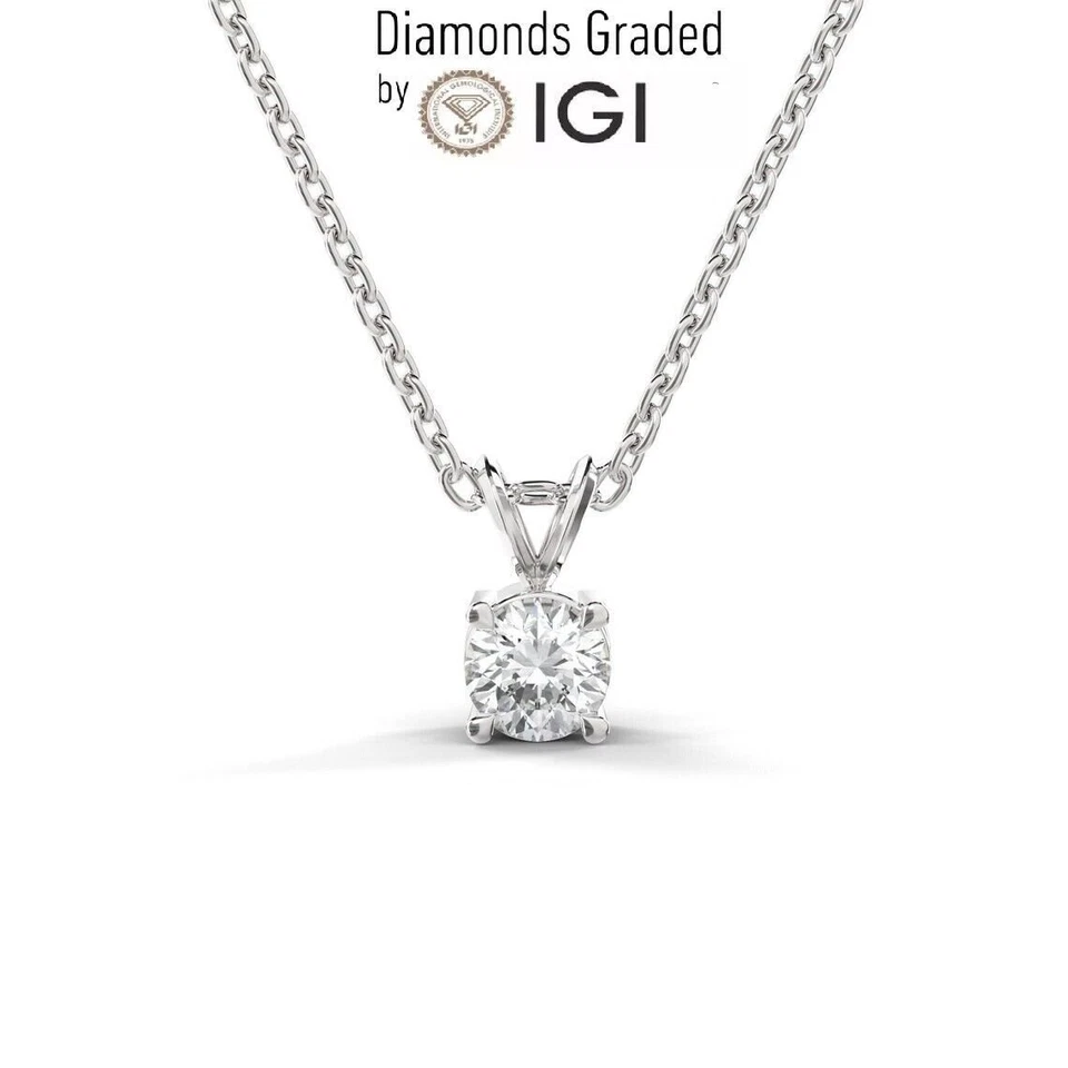 IGI Lab Grown Diamond F VVS2 3.00 克拉圆形单颗吊坠项链 14K 金色