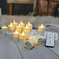 Ivory Tea Lights Rechargeable LED Flameless with Moving Wick and Remote Time