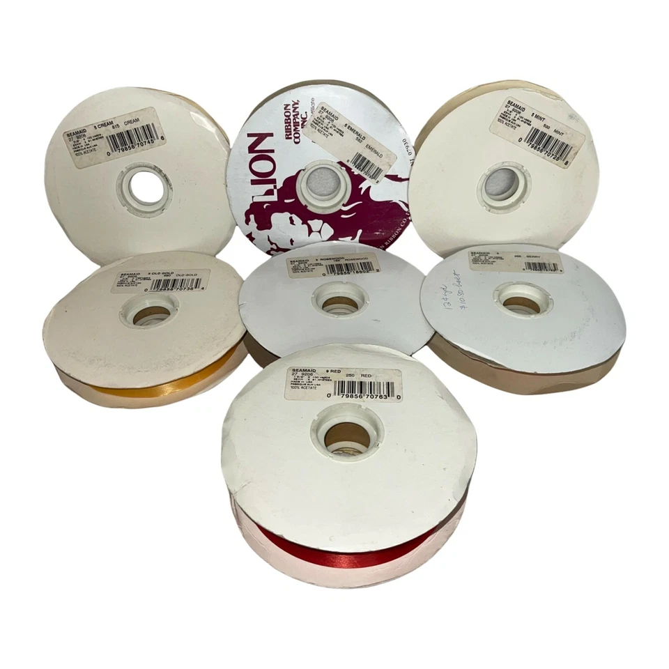 Cinta de flores artesanales marca León vintage 7 carretes 7/8" y 1 3/8" de color liso Foto 3 de 4