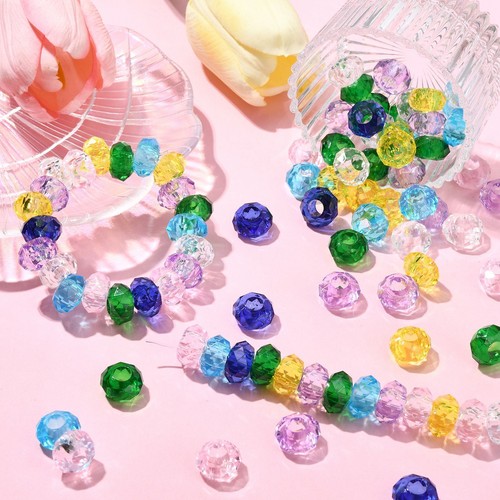 100Pcs 7Colors Tranparent Resin Beads Large Hole Beads Faceted Rondelle Beads - Picture 4 of 7