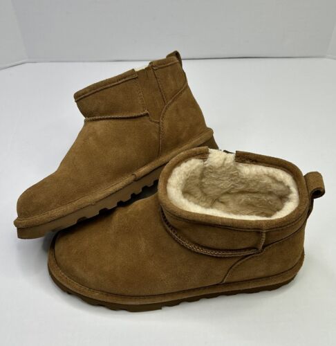 BEARPAW Shorty Ankle Boots Youth** 7 Tan Suede Round Toe Pull On/ Slip on