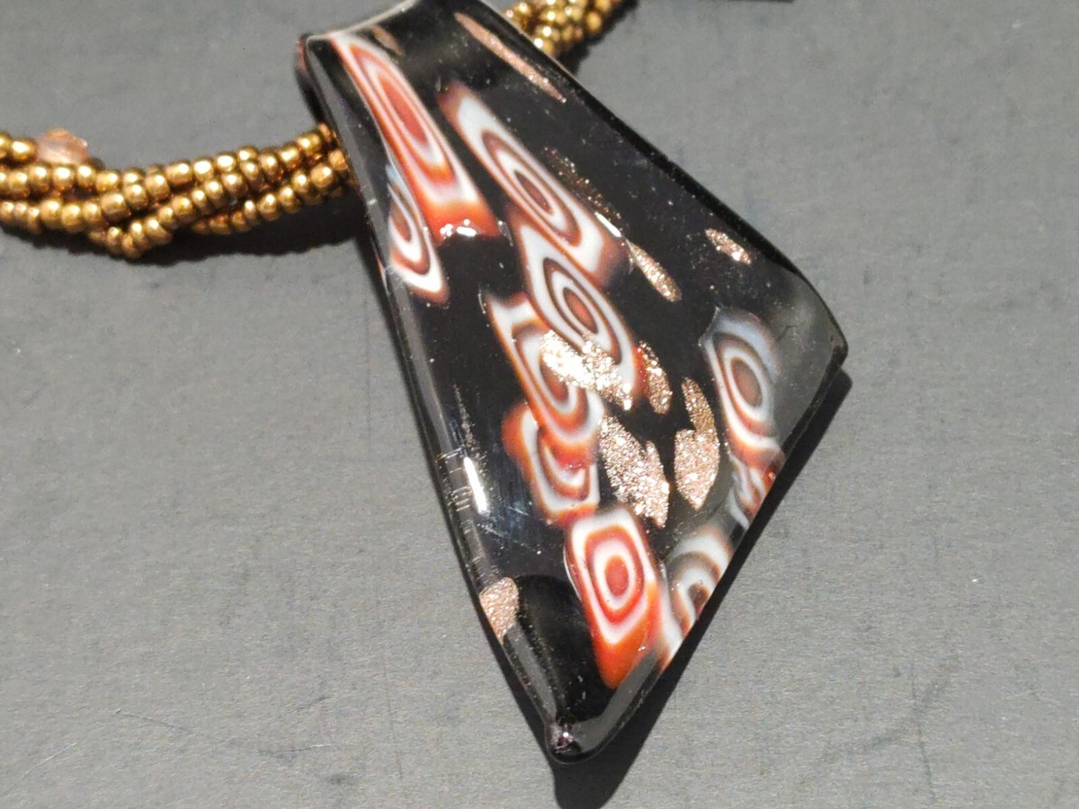 Artesian Collection Necklace Art Glass Pendant Shades of Dark Rust 