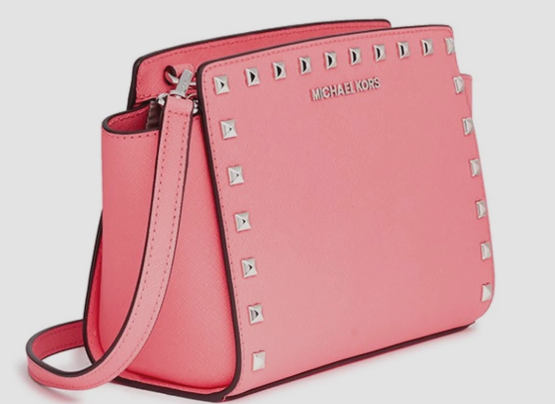 Michael Kors Selma Pink Studded Messenger Bag Leather Crossbody