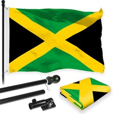 Flag Pole 6FT Black  Jamaica Jamaican Flag 3x5FT Combo Printed 150D Polyester