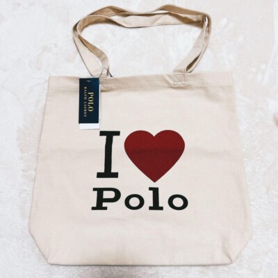 POLO RALPH LAUREN I LOVE POLO Tote Bag Natural Authentic Women New 