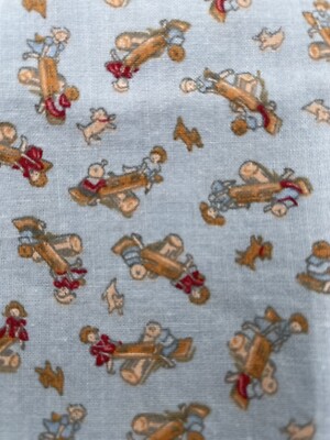 Vintage Retro Children SEE SAW Dogs 72 x 42  Fabric Blue Quilt Cotton Textile