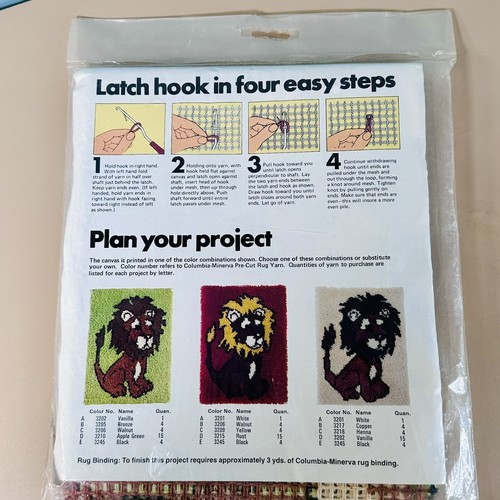 VTG 1979 Columbia-Minerva Latch-a-Rug CANVAS ONLY Leo The Lion 20"x 27" NIP - Picture 4 of 6