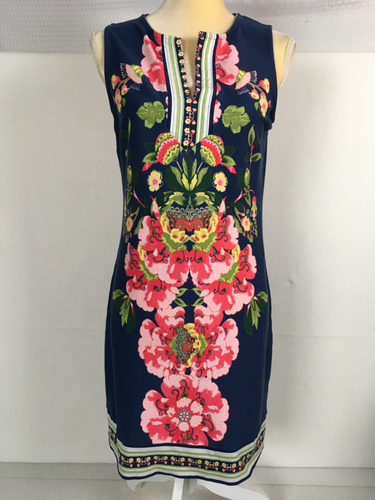 New York & Company Womens Dress Size M Blue w Pink Yellow Flowers Sleeveless