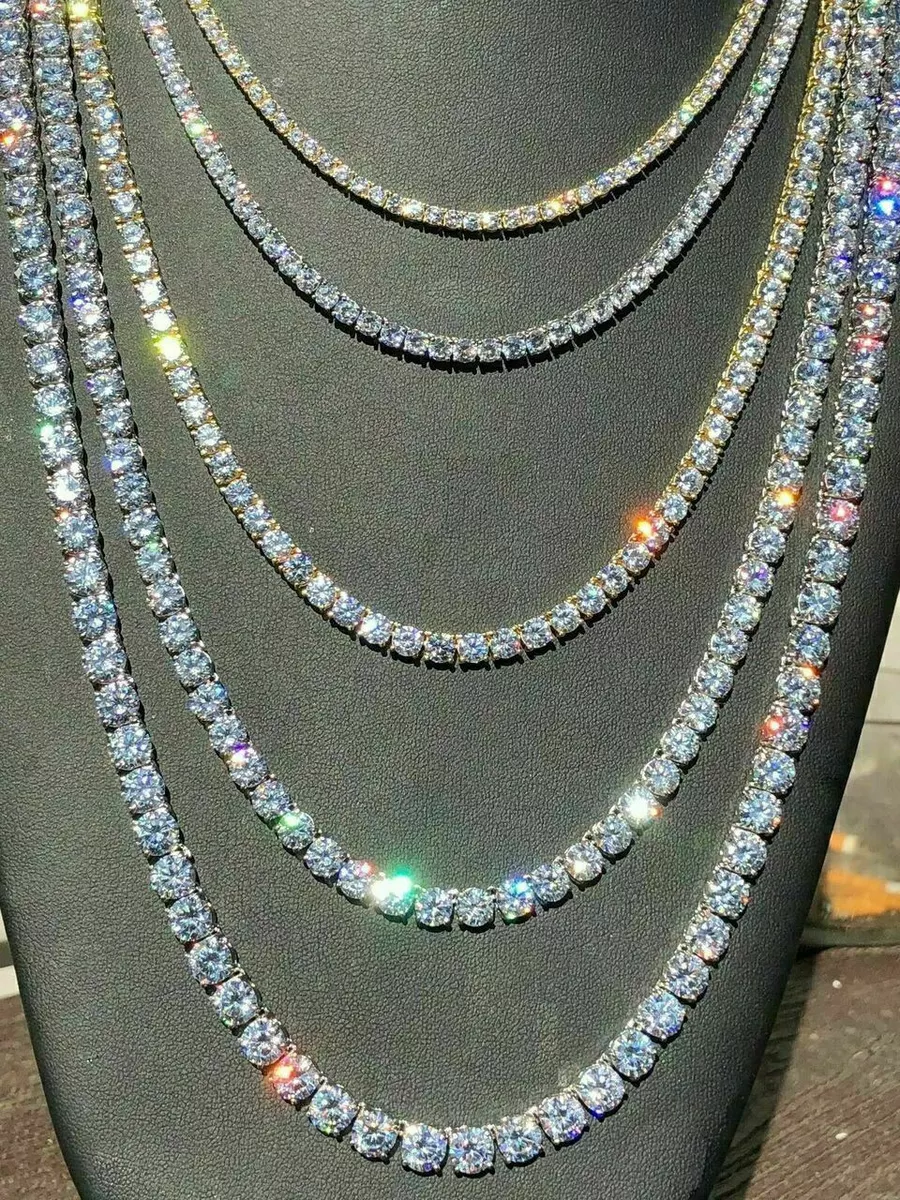 Cadena Estilo Tennis De Diamantes Chapado En Oro De 14k Sobre