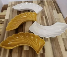 4 LANE CO White & Yellow Leaf Dishes  Van Nuys California Pottery USA 1960s EUC