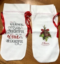 2 Mary Lake-Thompson Holiday Christmas Cloth Wine Bags NWOT 13.25" x 6.5"