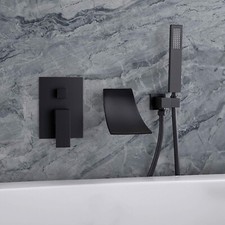 Deck Mounted Waterfall Bathtub Faucet Set with Handshower Tub Filler Mixer Tap