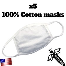 5 White 100 Cotton Face Mask Lot Washable Reusable Unisex Comfy X5 masks DEAL