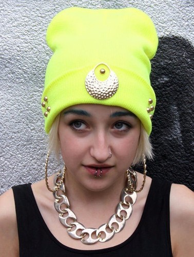 UV YELLOW GOLD STUD BEANIE HAT STREET 