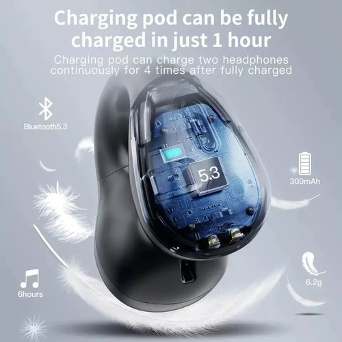 Bone Conduction Clip On Bluetooth Headset Open Ear Earbuds For iPhone & Android - Picture 12 of 20