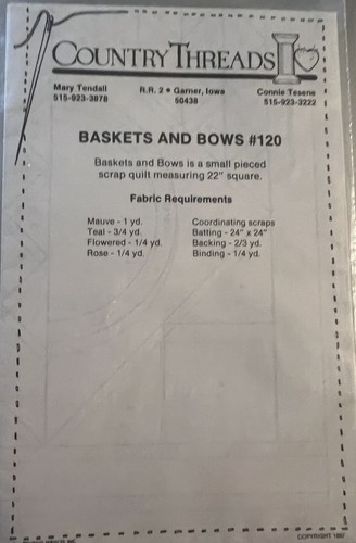 Country Threads pattern #120 Baskets & Bows 22" Quilt uncut - Picture 2 of 2