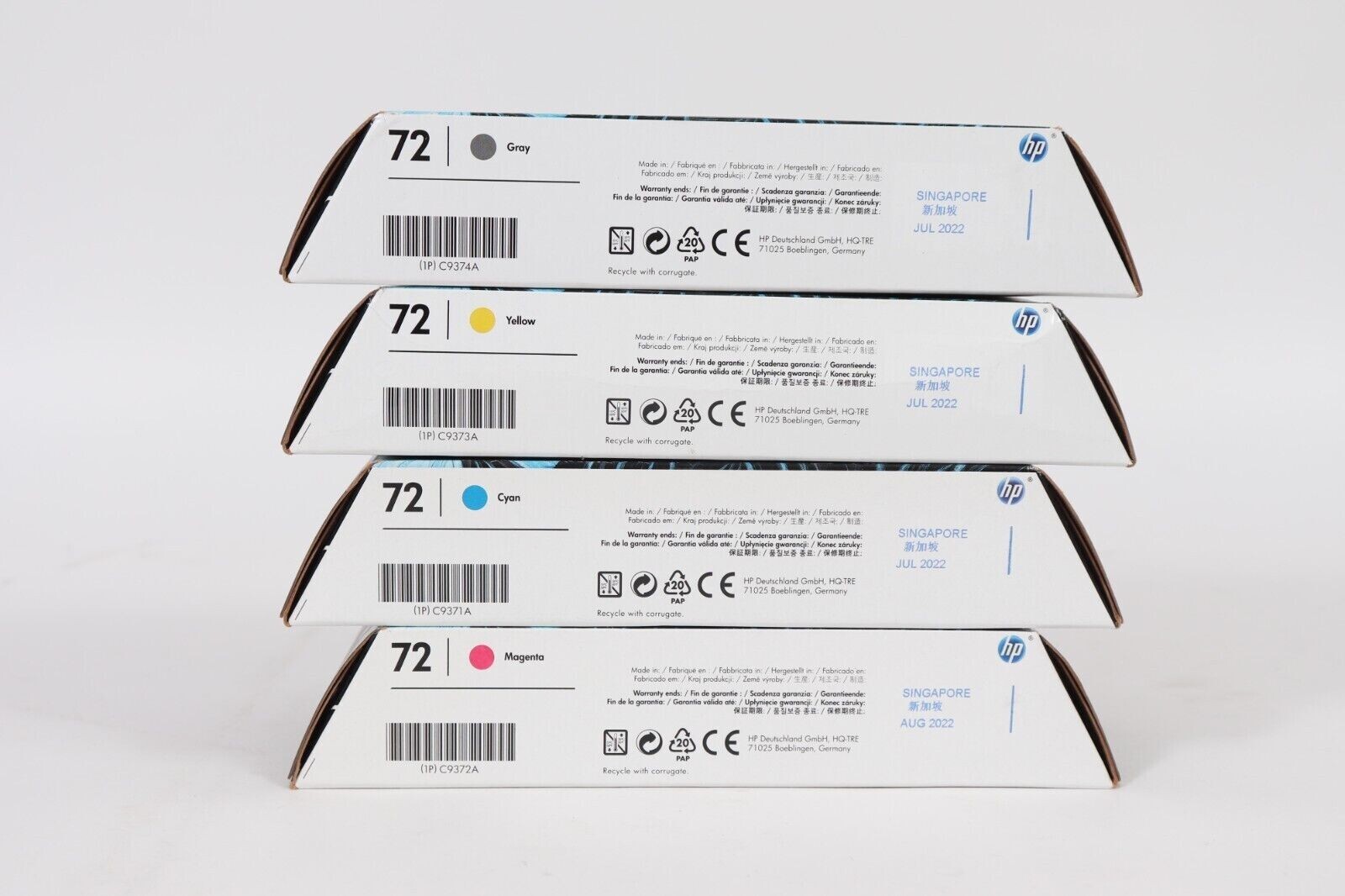 SET of 4 HP 72 DesignJet 130ml Ink Cartridges, C9371A C9372A C9373A ...
