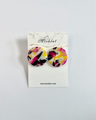 Handgefertigte Polymer Clay Fuchsia Multicolor Ohrringe Frauen Mädchen Mode rund schwarz