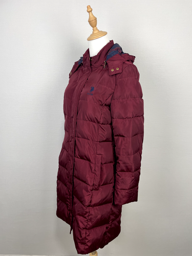 U.S. Polo ASSN Burgundy Long Puffer Zip Button Hooded Women's Coat Jacket Sz 38 - Picture 8 of 21