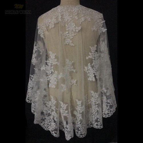 Wedding Cape Lace Hem Bridal Jackets Elegant Shawl Bride Wrap - Picture 3 of 8