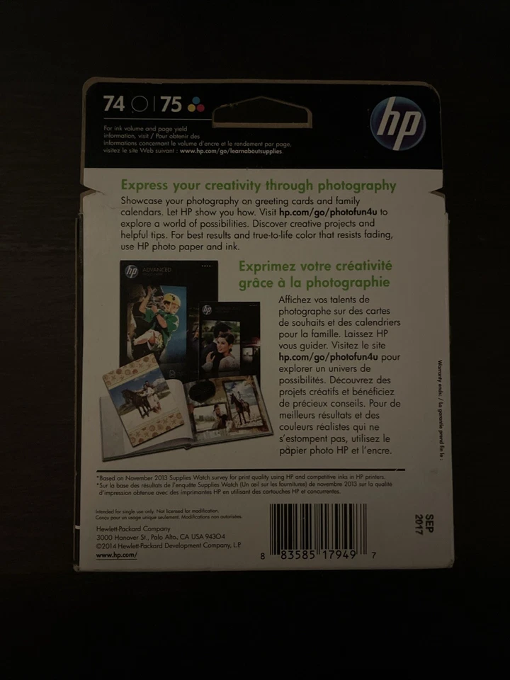 Genuine HP 74 75 Ink Cartridge Combo-for HP C4580 C5580 Printer-OEM INK-Expired - Image 2 of 2