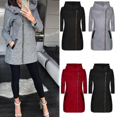 Women Zip Hooded Coat Hoodie Jacket Ladies Sleeve Coat Hoodie Long Plain Outwear - Picture 1 of 16
