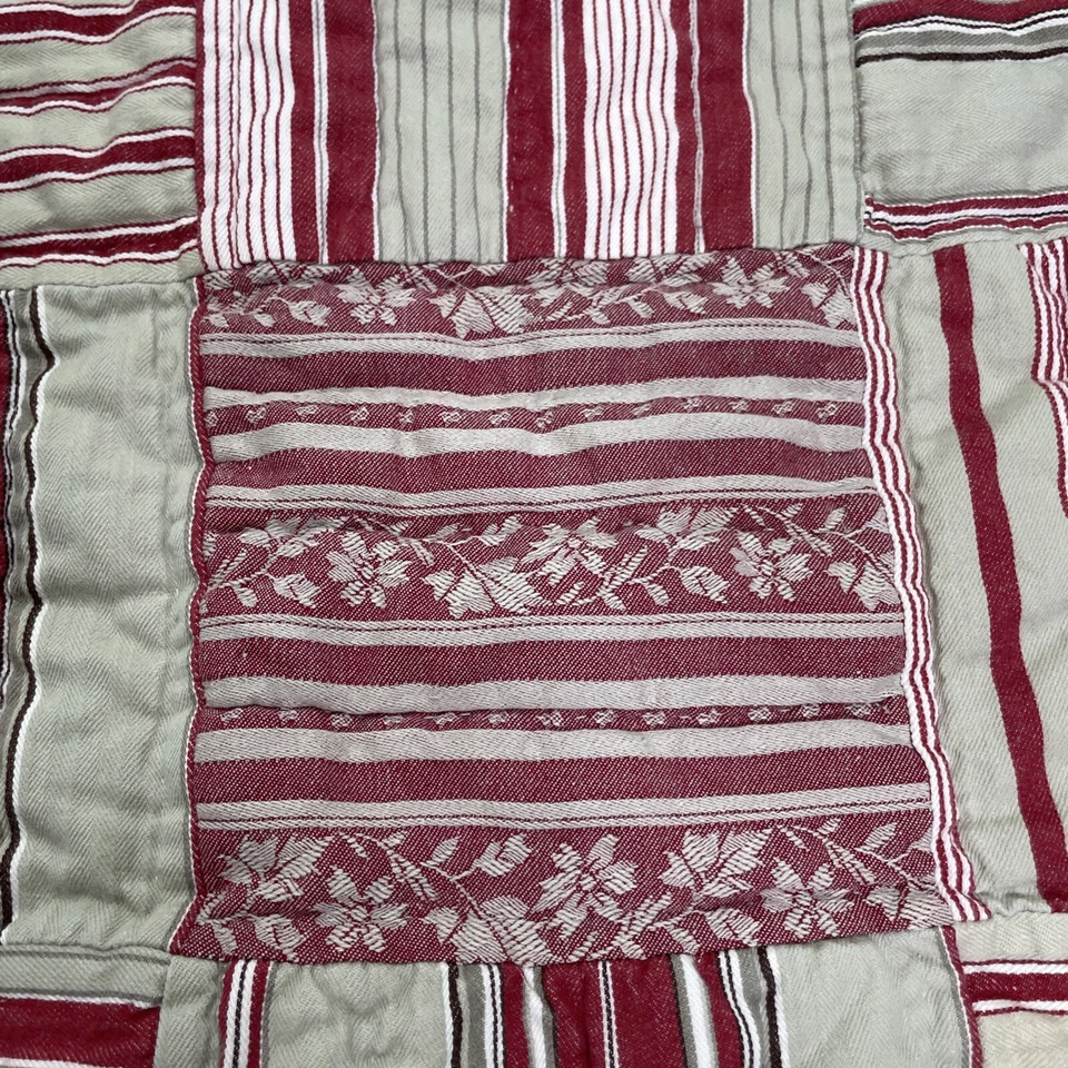 Pottery Barn Red Patchwork Quilted Sham Ticking Stripe Standard - Image 3 of 4