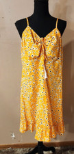121 Shein Curve Women's 1X Yellow Sundress Floral Zip Up Back Casual EUC