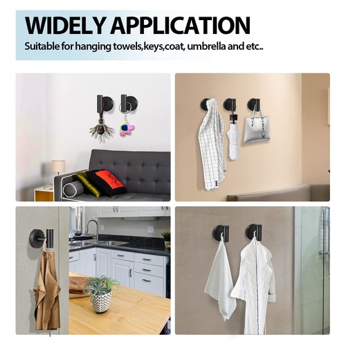 Towel Hooks for Bathroom2 Packs Wall Mount Towel HolderBlack Matte Wall Robe ... - Picture 6 of 7