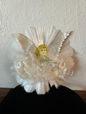Vtg Christmas Angel Foil Wings Spun Glass Angel Hair Tree Topper Die Cut Gold