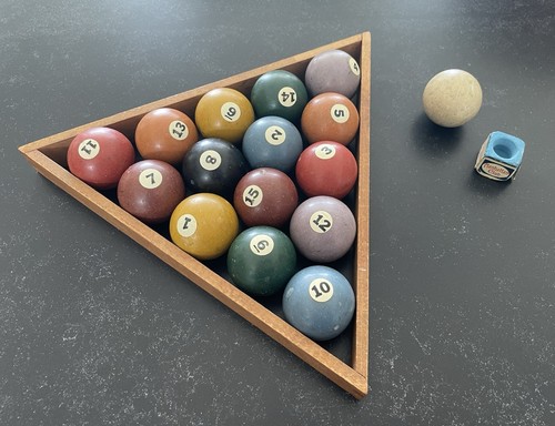 Vintage 20er Jahre Braunschweig-Balke Co. Junior Playmate Pool Rack Bälle Set komplett