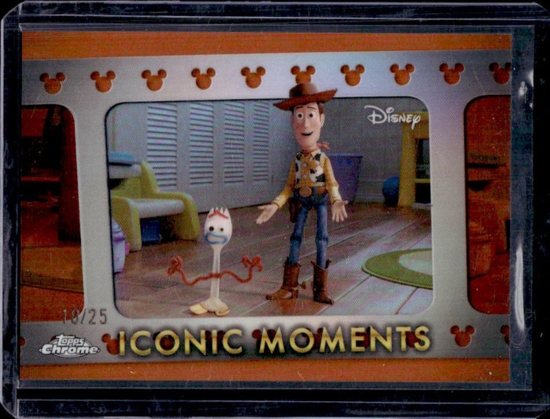 2025 Topps Chrome Disney Woody Introduces Forky to the Gang Toy Story Orange /25