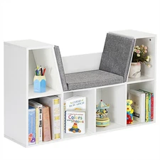 6 Cubby Kid Storage Cabinet Bookcase Multi-Purpose Shelf Cushioned Reading Nook