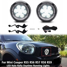 Pair Led White Halo Drl Rally Lights For Mini Cooper R55 R56 R57 R58 R59 07-15
