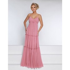 Long Tiered Ruffled Chiffon Bridesmaid Dress. Dusty Pink. Size 10