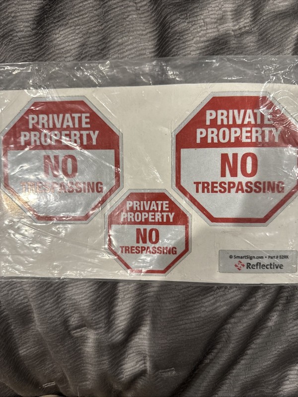 “Private Property - No Trespassing” Decal Set Of 3 Reflective Adhesive Decals