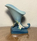 Vintage Roseville Pottery Apple Blossom Blue Cornucopia Vase 321-6