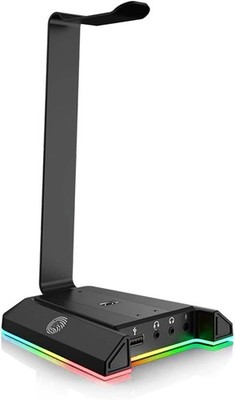 RGB Headset Stand Headphone Stands with 7.1 Surround Sound USB 3.5mm Port Desk