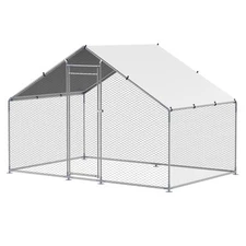 Metal Chicken Coop 9.8x6.5x6.5ft Walk-in Chicken Run with Cover Spire Roof