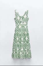 ZARA WOMAN NWT SS24 CUTWORK EMBROIDERY DRESS WITH KNOT WHITE GREEN 3356/697 Sz M