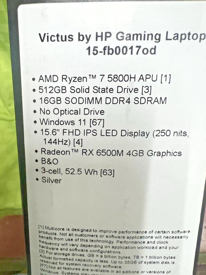 HP Victus 15.6" Gaming Laptop Ryzen 7 5800H/16GB/512GB/4GB RX 6500M NEW SEALED - Image 2 of 4
