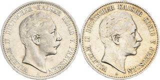 Künker: Preussen Wilhelm II. 2 x 2 Mark 1899 1906 A Silber