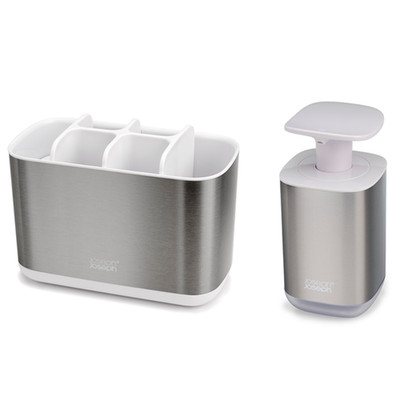 Bad-Accessoire-Set Easy Store 2-teilig - Edelstahl - Silber / Weiß