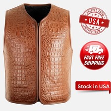 Men  s Biker Style Leather Vest Embossed Motorcycle Concealed Carry Waistcoat