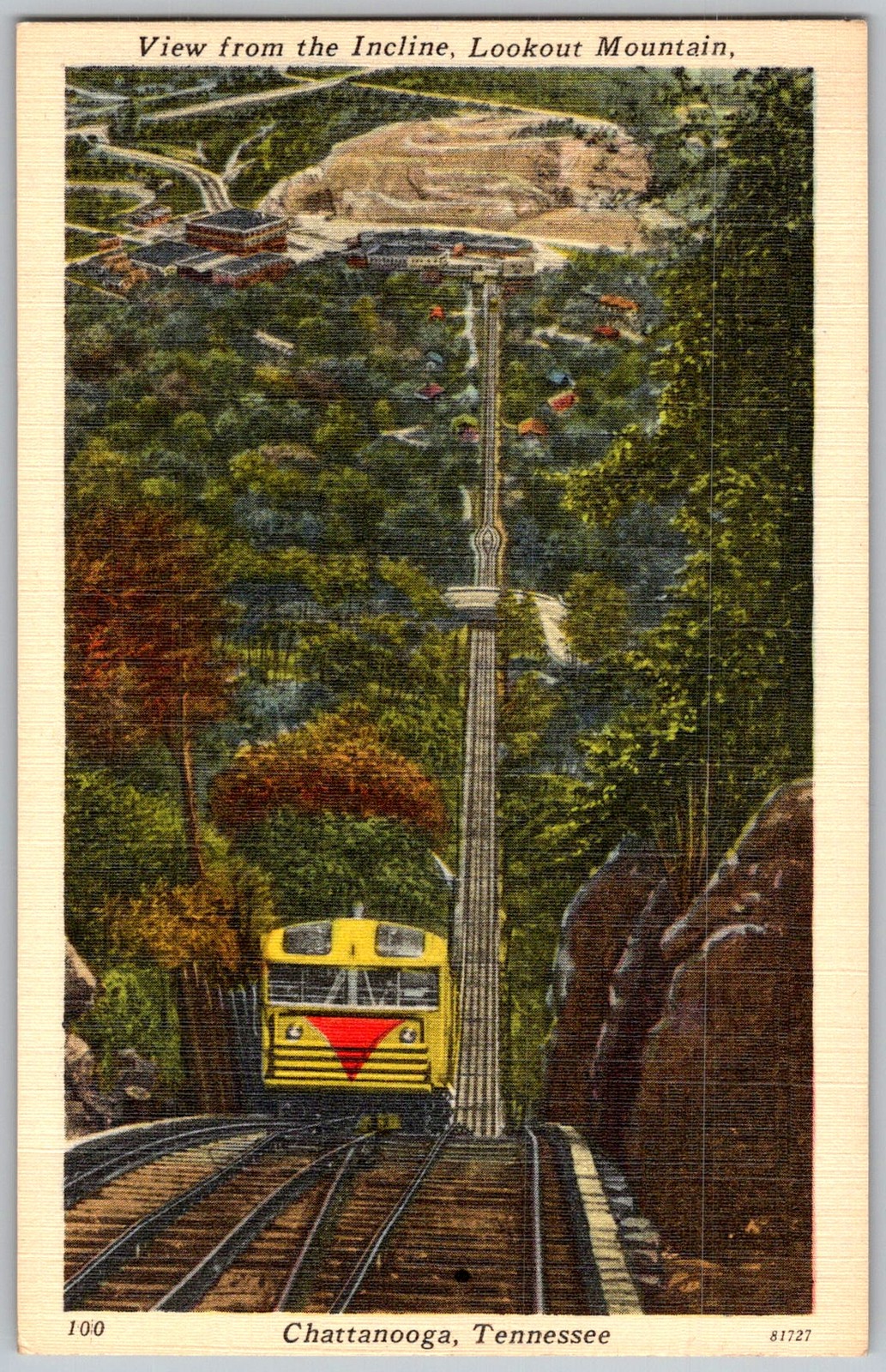 Vtg Postcard Lookout Mountain Incline Car Chattanooga, TN 1940s
