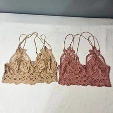 2 Free People Adelle Lace Bralette Set S/P Beige & Pink Floral Lined Adjustable