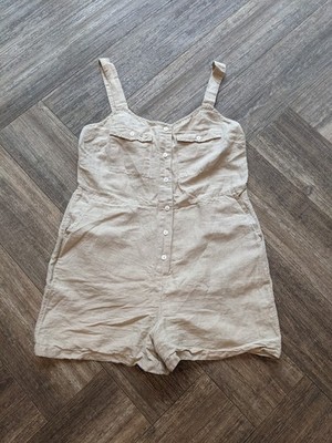 Accessoire Playsuit Beige Leinen Freizeit Sommer Boho Damen UK12 Relaxed